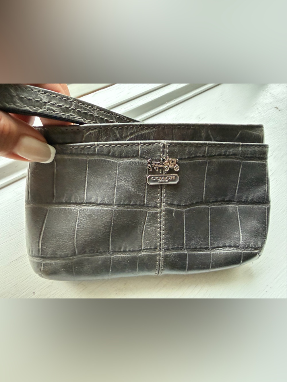 Coach Gray Madison Croc Embossed Wristlet - Picture 4 of 5